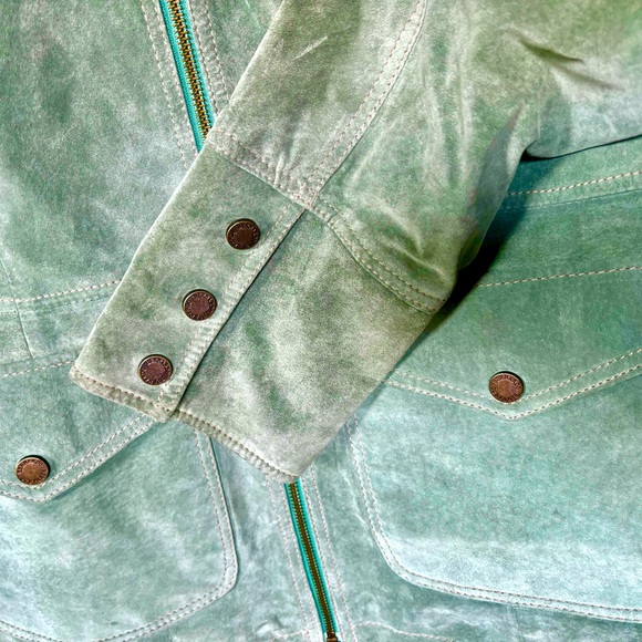 Bernardo Genuine Suede Leather Lined Jacket Zip Front w/ Pockets, Green, Medium - Picture 5 of 14